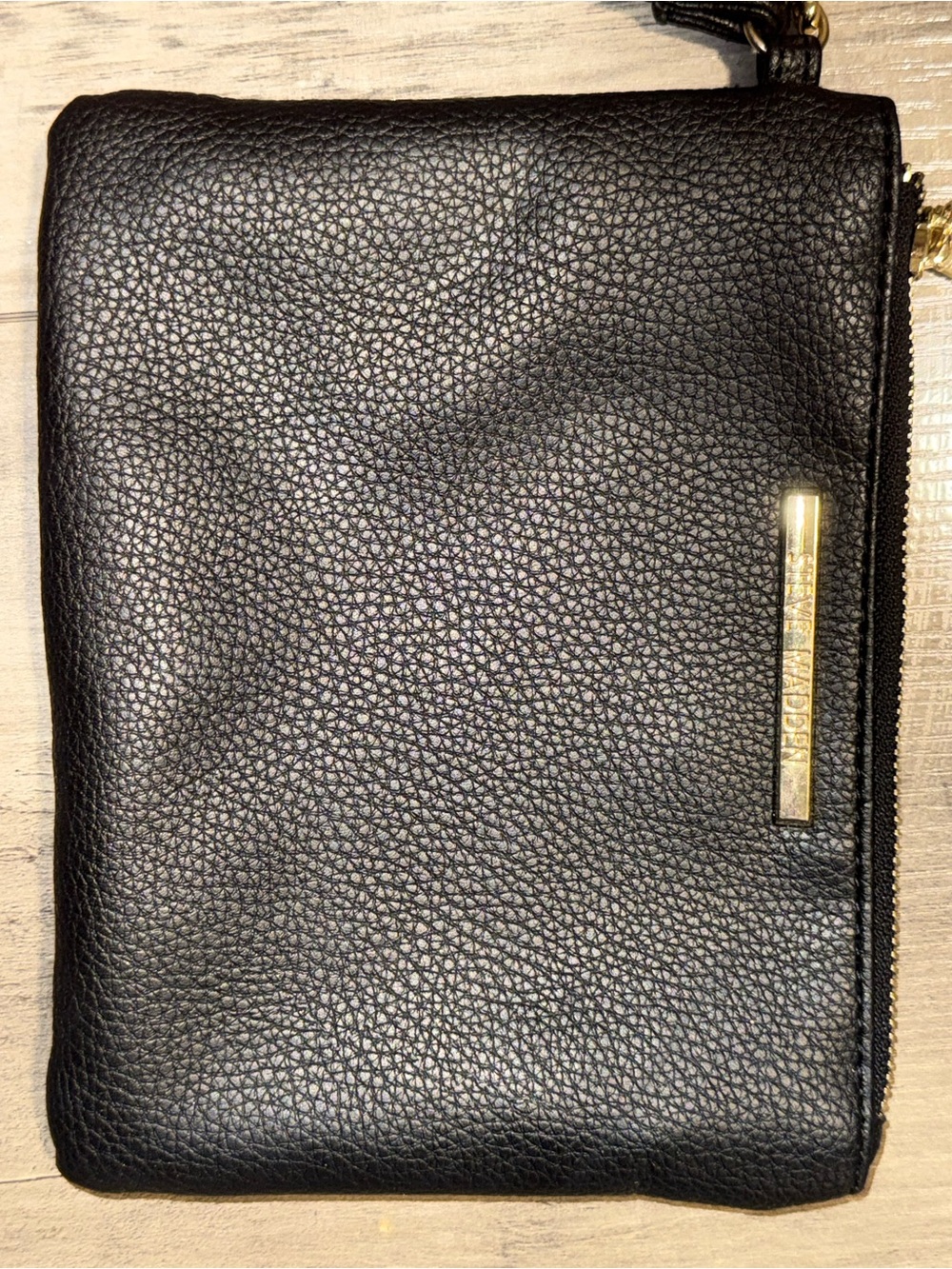 Steve Madden Black Pebbled Wristlet with Gold Hardware Accent - Picture 3 of 7